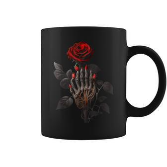 Skeleton Hand Red Rose Flower Graphic Men Women Coffee Mug | Mazezy
