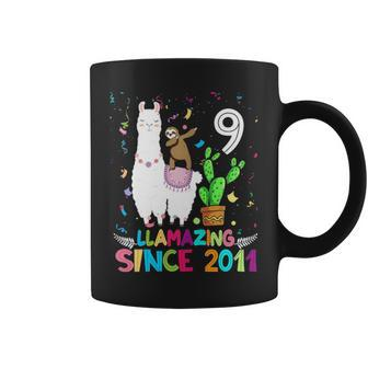 Sloth Riding Llama 9Th Birthday Kids Since 2011 9 Yrs Old Coffee Mug - Seseable