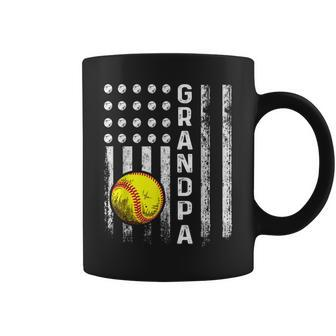 Softball Grandpa American Flag Vintage Softball Lovers Coffee Mug - Seseable