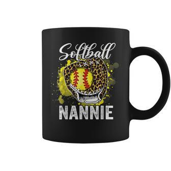 Softball Nannie Leopard Glove Game Day Mothers Day Coffee Mug - Seseable