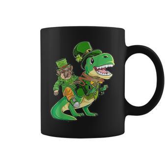 St Patricks Day Irish Pug Dog Riding T Rex Funny Dog Lover Coffee Mug - Seseable