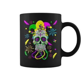 Sugar Skull Jester Hat Funny Mardi Gras Carnival Mexican Coffee Mug - Seseable