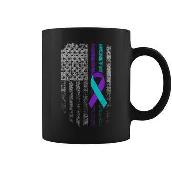 Suicide Prevention Awareness American Flag Ribbon Support Coffee Mug - Seseable