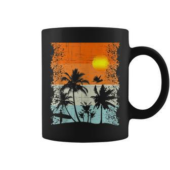 Summer Vacation Surfers At Beach Palm Trees Retro Vintage Coffee Mug - Seseable