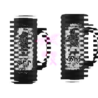 Support Squad Messy Bun Pink Warrior Breast Cancer Awareness  V2 Coffee Mug