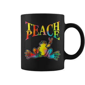 Teach Peace Frog Hippie Vintage Peace Sign Gift Coffee Mug - Seseable