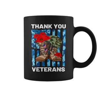 Thank You Veterans Combat Boots Poppy Flower Veteran Day V2 Coffee Mug - Seseable