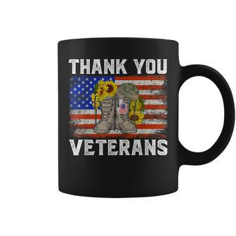 Thank You Veterans Combat Boots Sunflower Veteran Day Coffee Mug - Seseable
