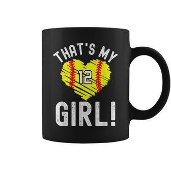 Thats My Girl Vintage Number 12 Heart Softball Mom Dad Coffee Mug - Seseable