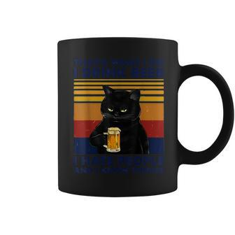 Thats What I Do I Drink Beer I Hate People Black Cat Funny Coffee Mug - Seseable