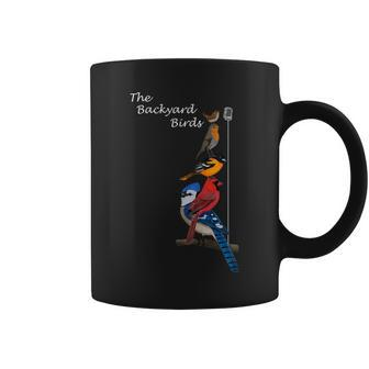 The Backyard Birds Blue Jay Cardinal Wren Bird Birdwatcher Coffee Mug | Mazezy