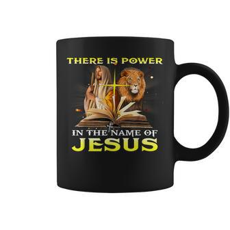 There Is Power In The Name Of Jesus Christian God Bible Lion Coffee Mug - Seseable
