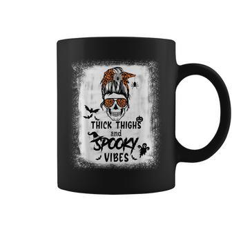 Thick Thighs And Spooky Vibes Bleached Messy Bun Skull Coffee Mug - Thegiftio UK