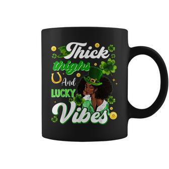 Thick Thighs Lucky Vibes St Patricks Day Melanin Black Women Coffee Mug | Mazezy