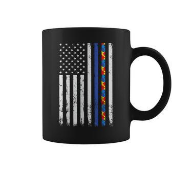 Thin Blue Line Police Support Autism 4Th July Mom Dad Flag Coffee Mug | Mazezy