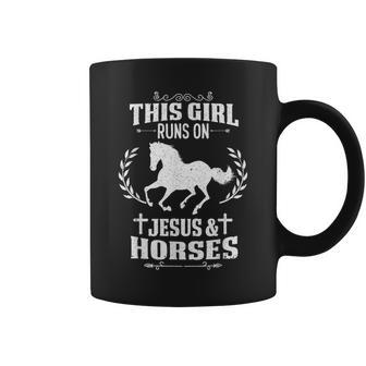 This Girl Runs On Jesus And Horses Christian Equestrian Coffee Mug | Mazezy