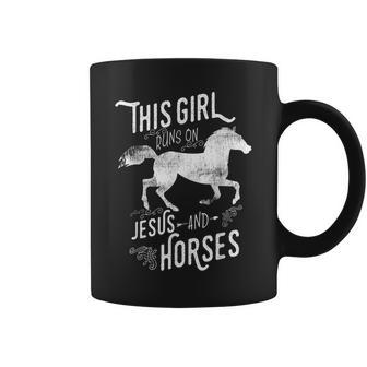 This Girl Runs On Jesus And Horses Horseback Riding Lover Coffee Mug | Mazezy