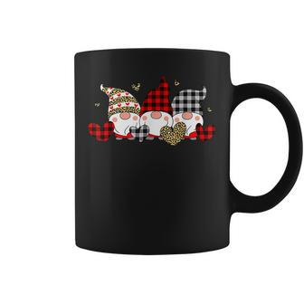 Three Gnomes Holding Hearts Valentines Day Red Buffalo Plaid Coffee Mug - Seseable