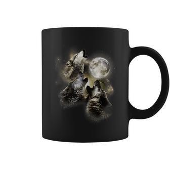 Three Wolves Howling At The Moon Vintage Wolf Lover Coffee Mug | Mazezy