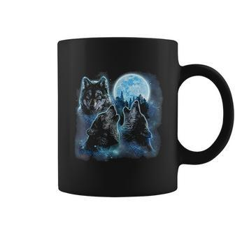 Three Wolves Howling Under Icy Full Moon Gray Wolf V2 Coffee Mug - Thegiftio UK