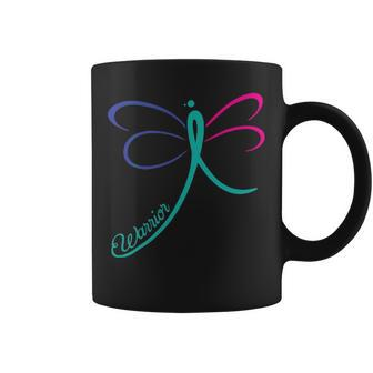 Thyroid Cancer Awareness Warrior Dragonfly Ribbon Coffee Mug - Seseable