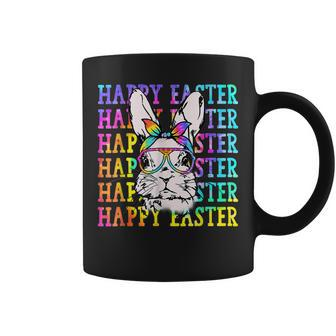 Tie Dye Rabbit Happy Easter Day Bandana Glasses Bunny Face Coffee Mug | Mazezy