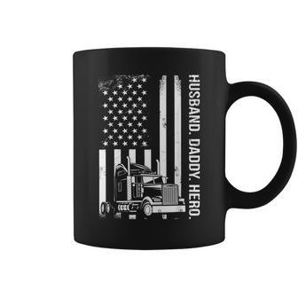 Truck Driver Husband Daddy Hero American Flag Vintage Coffee Mug - Seseable