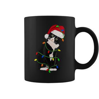 Tuxedo Cat Meow Santa Tuxie Christmas Tree Lights Cat Catmas Coffee Mug - Thegiftio UK