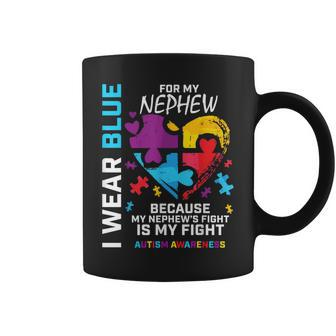 Uncle Aunt Heart I Wear Blue For My Nephew Autism Awareness Coffee Mug - Seseable