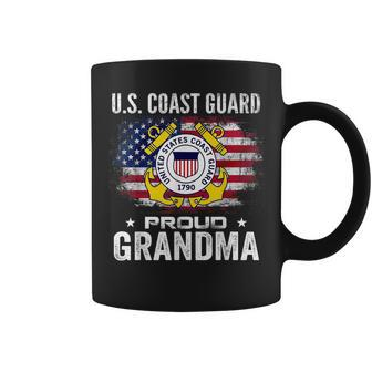 US Coast Guard Proud Grandma With American Flag Gift Coffee Mug - Seseable