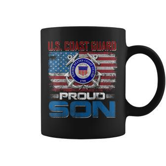 US Coast Guard Proud Son With American Flag Gift Coffee Mug - Seseable
