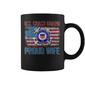 US Coast Guard Proud Wife With American Flag Gift Veteran Coffee Mug - Seseable
