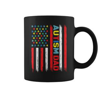 Us Flag Autism Dad Puzzle Ribbon - Autistic Papa Coffee Mug | Mazezy