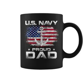 US Navy Proud Dad With American Flag Gift Veteran Day Coffee Mug - Seseable