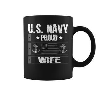Us Navy Proud Wife Veteran Military Distressed American Flag Coffee Mug | Mazezy
