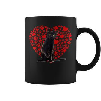Valentines Day Cat Kitten Lover Paw Heart Black Cat Dad Mom Coffee Mug - Seseable