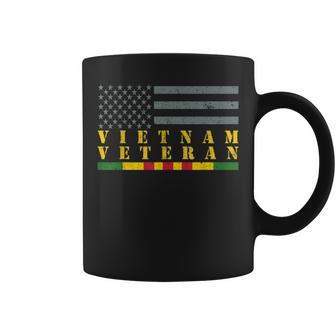 Vietnam Veteran Yellow Text Distressed American Flag Coffee Mug - Seseable