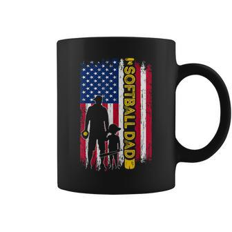 Vintage American Flag Softball Dad Daddy Men Gift Coffee Mug | Mazezy