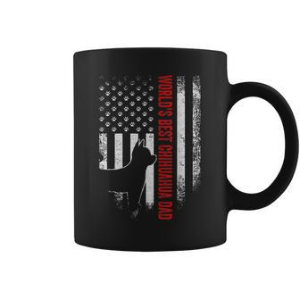Vintage American Flag Worlds Best Chihuahua Dad Silhouette Coffee Mug - Seseable