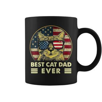 Vintage Best Cat Dad Ever American Flag Us Funny Fathers Day V2 Coffee Mug - Seseable