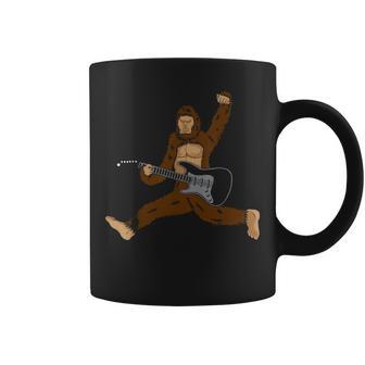 Vintage Bigfoot Electric Guitarist Jump Funny Playing Guitar Coffee Mug - Seseable