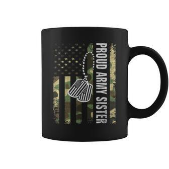 Vintage Camo Proud Army Sister American Flag Gift Veteran Coffee Mug | Mazezy