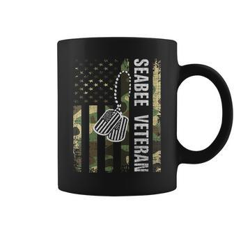 Vintage Camo Seabee Veteran American Flag Gift Veteran Coffee Mug | Mazezy