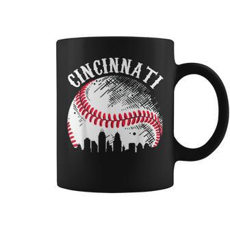 Vintage Cincinnati Skyline City Baseball Met At Gameday V2 Coffee Mug - Thegiftio UK
