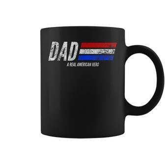 Vintage Dad A Real American Hero Distressed American Flag Coffee Mug - Seseable
