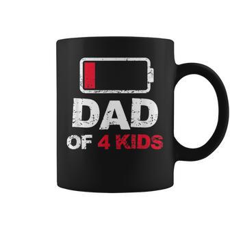 Vintage Dad Of 4 Kids Battery Low Dad Fathers Day Coffee Mug - Seseable
