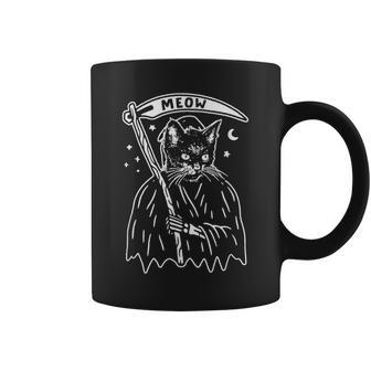 Vintage Death Cat Meow Funny Halloween Cat Lover Coffee Mug - Seseable