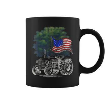 Vintage Farming Tractor American Flag Patriotic Farmer Farm Coffee Mug - Seseable