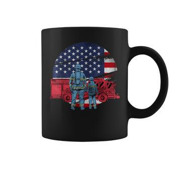 Vintage Firetruck American Flag Firetruck Lover 4Th Of July Coffee Mug | Mazezy