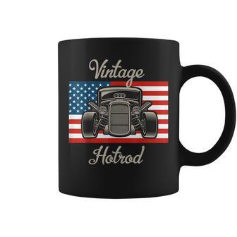 Vintage Hot Rod American Flag Antique Classic Car Lover Men Coffee Mug - Seseable